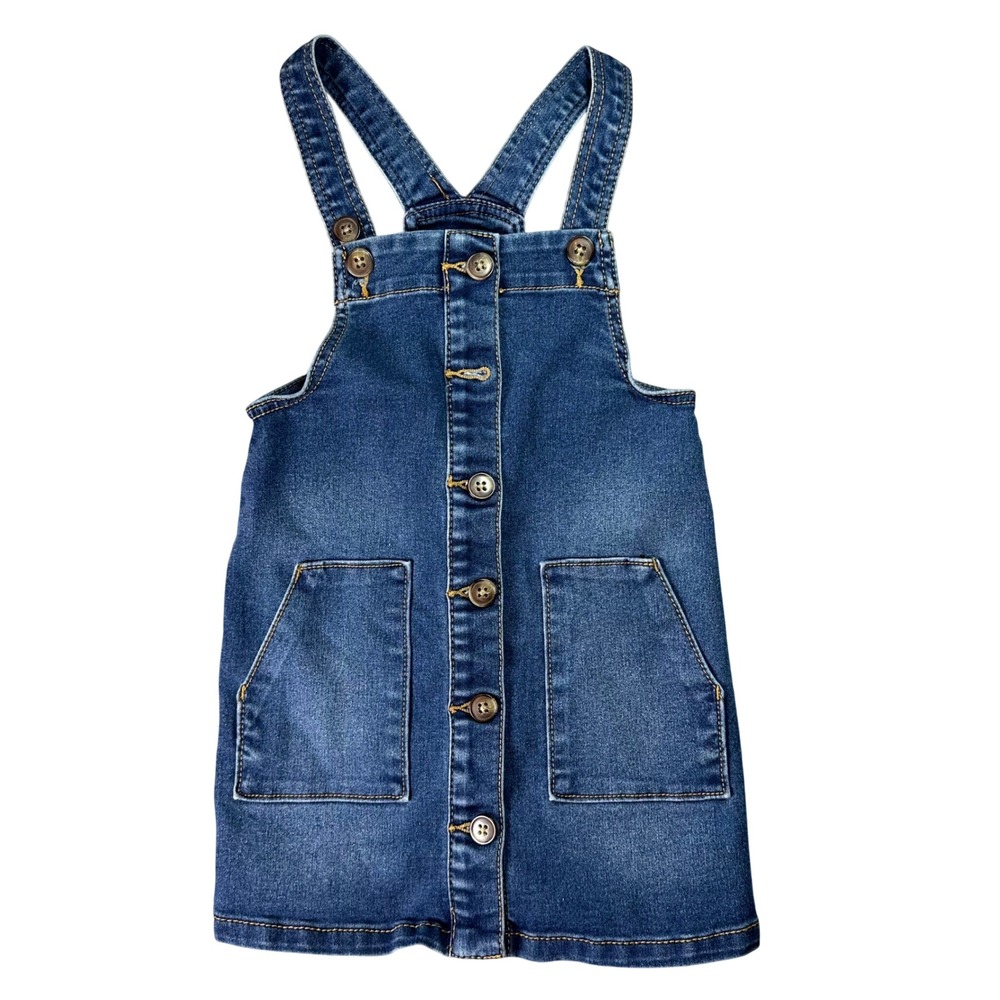 Wonder Nation Denim Overall Jumper Dress Dark Wash Casual 4T Blue School Classic